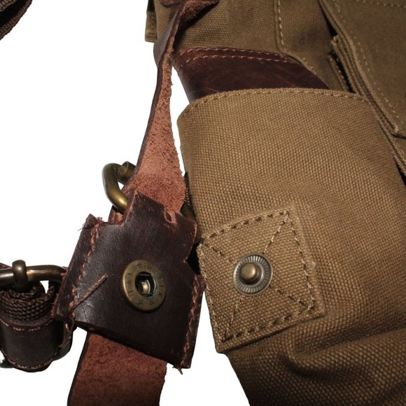 Berchirly Green Brown Canvas Messenger Bag Laptop Lined Buckle Snap Closure - Picture 11 of 12